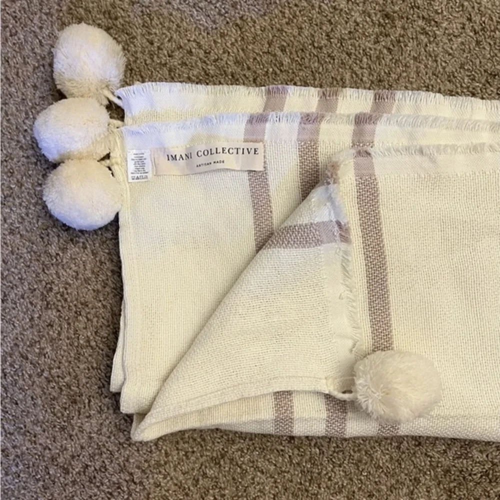 NWOT Imani Collective cream & tan striped 100% cotton artisan throw blanket